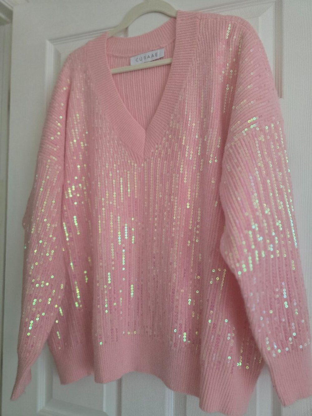 Anthropologie Cotton Candy Pink Sequin Sweater Gorgeous 2x